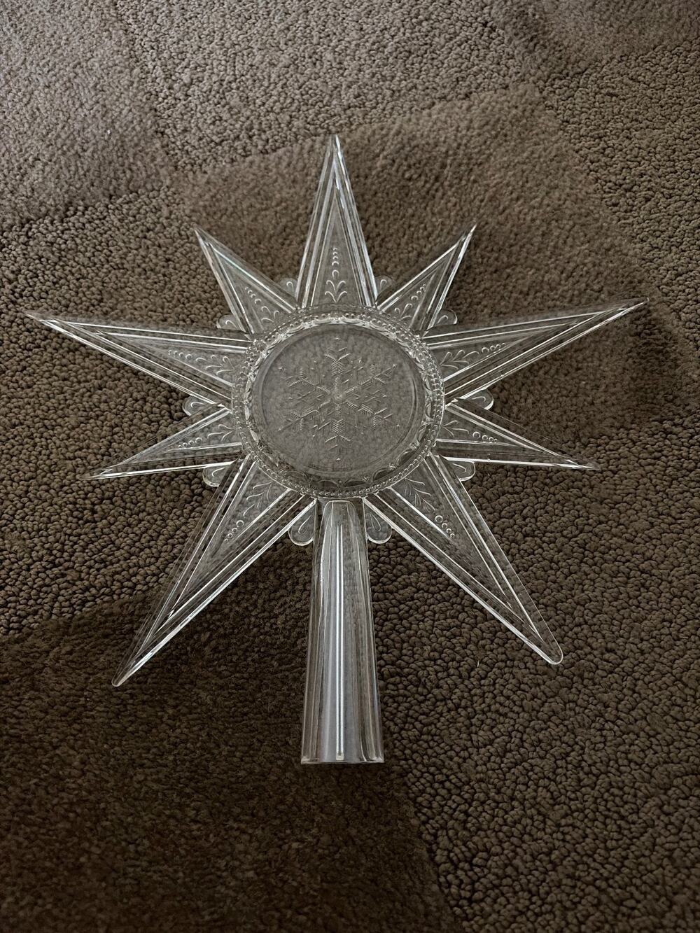 Vintage Clear Star Christmas Tree Topper with Snowflake Design